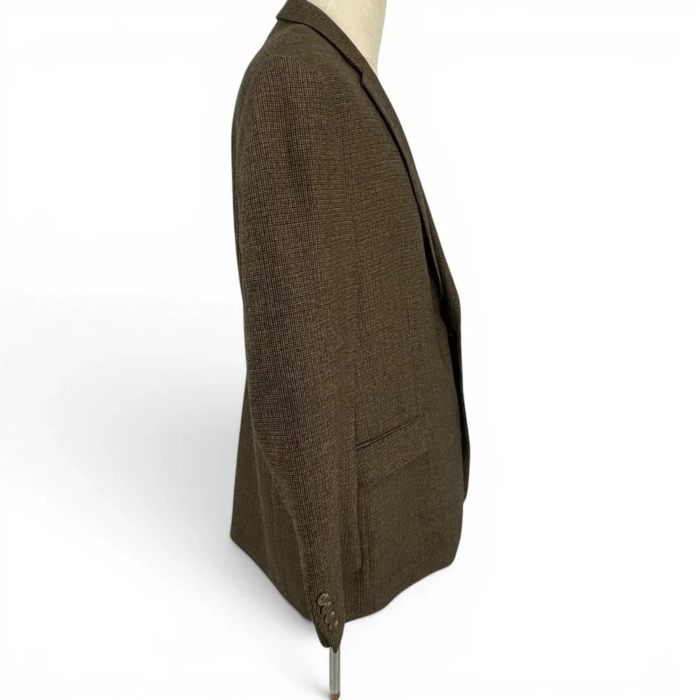 Chaps Est‎ 1978 Mens 46R Brown 100% Wool Micro Check 2 Button Blazer Sport Coat
